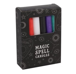 Pak van 12 gemengde kleuren spreukkaarsen.